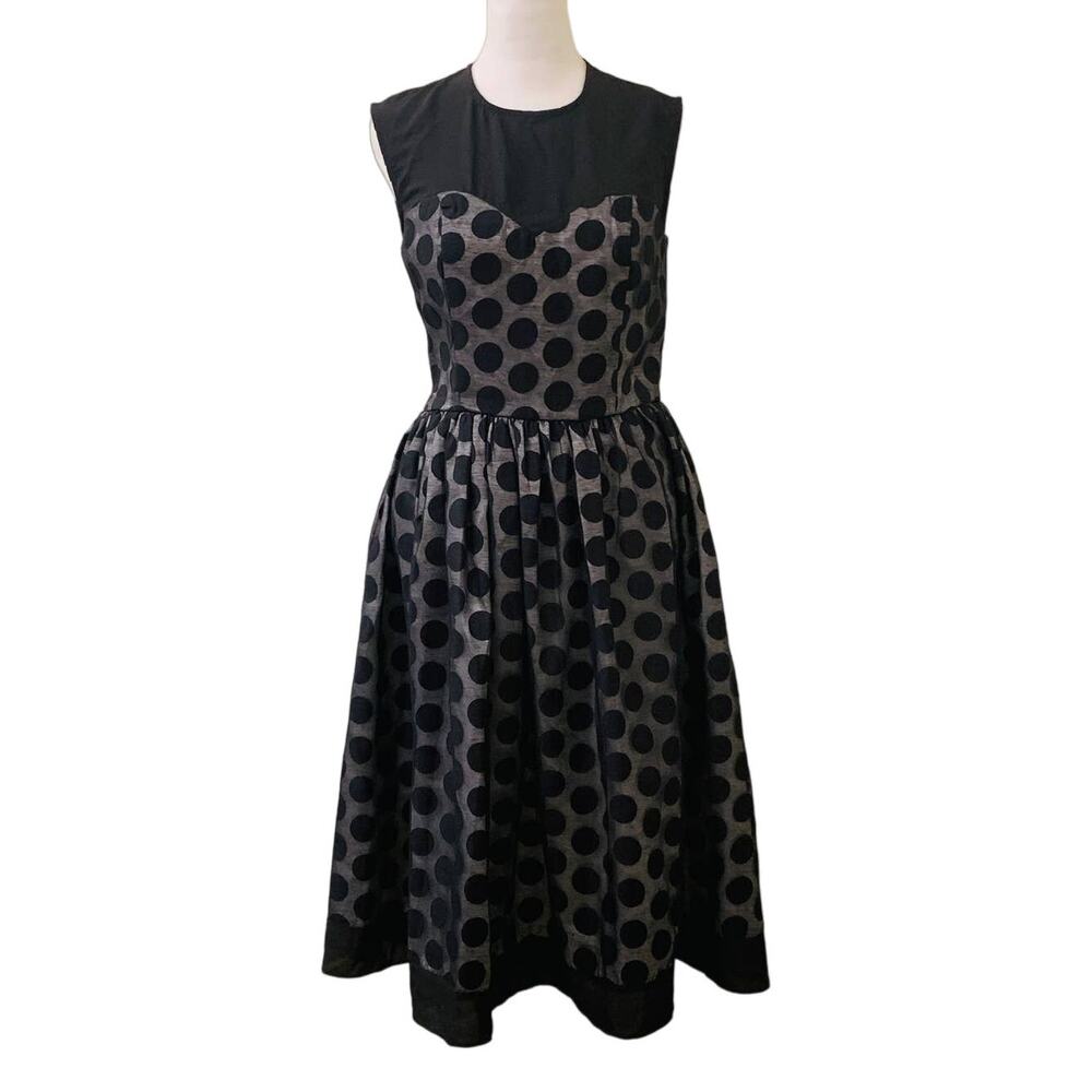 Clocolor 1950's Style Black Polka Dot Sleeveless Swing Dress, Size Large